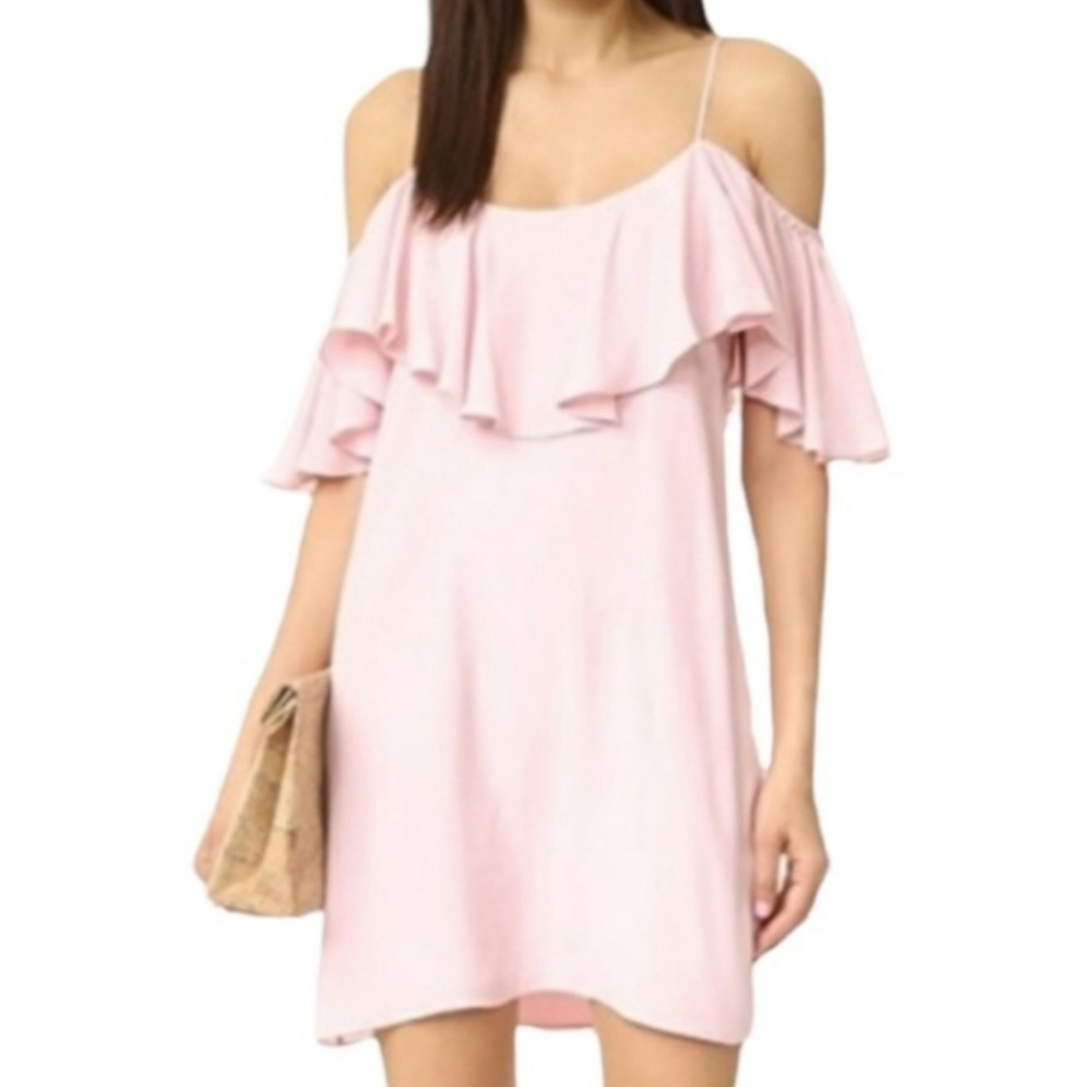Misa Los Angeles Off the Shoulder Blush Pink Ruffle Emil Mini Dress